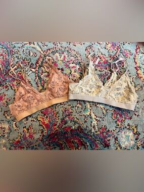 aerie Lace Bralette Duo in Blush and Cream